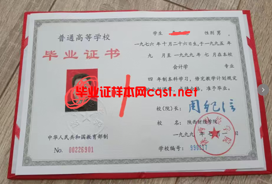 陕西1999年陕西财经学院毕业证原版图片-模板-样本